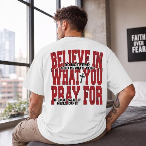BINTEHGS Men's Christian Faith T-Shirts Inspirational Bible Verse Shirt Cross Oversized Tshirts for Men Jesus Graphic Tees - color: White, size: Small