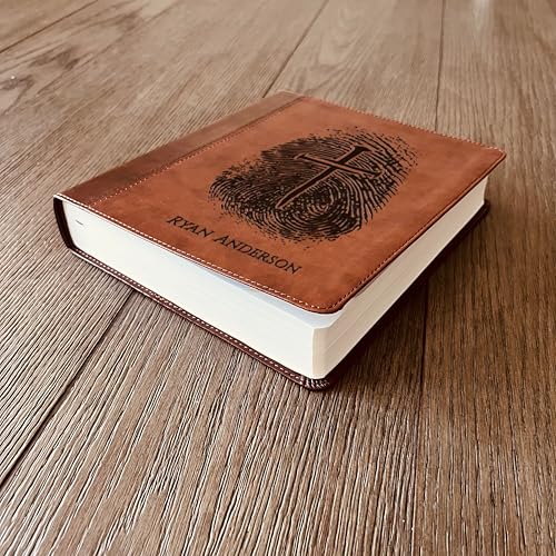 STARKENBURG COMPANY Personalized ESV Study Bible, Custom Engraved Fingerprint & Cross Bible with Name, ESV Wide Margin for Note Taking, Gift for Baptism