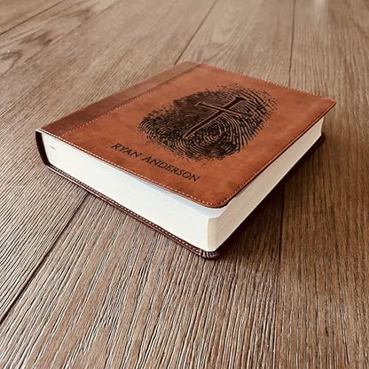 STARKENBURG COMPANY Personalized ESV Study Bible, Custom Engraved Fingerprint & Cross Bible with Name, ESV Wide Margin for Note Taking, Gift for Baptism