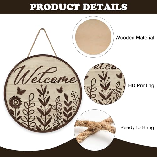 Welcome Brown Leaves Front Door Sign, Farmhouse Floral Butterfly - color: Leaves-3