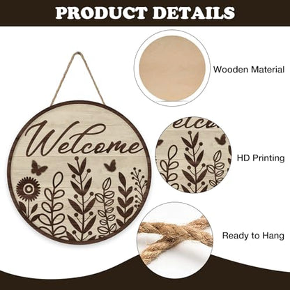 Welcome Brown Leaves Front Door Sign, Farmhouse Floral Butterfly - color: Leaves-3