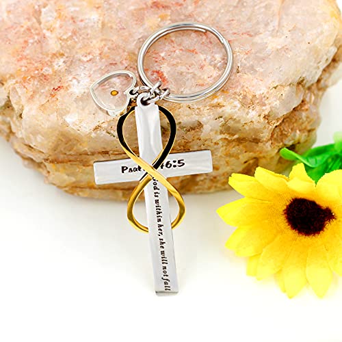 Uloveido Stainless Cross Infinity Keychain Mustard Seed Charms Psalm 46:5 Christian Bible Quote Keyring Baptism Gift - style: Heart Seed