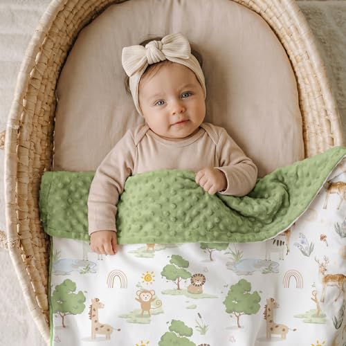 Fleece Baby Blankets for Girls & Boys, Infant Toddler Blanket - color: Green Animals