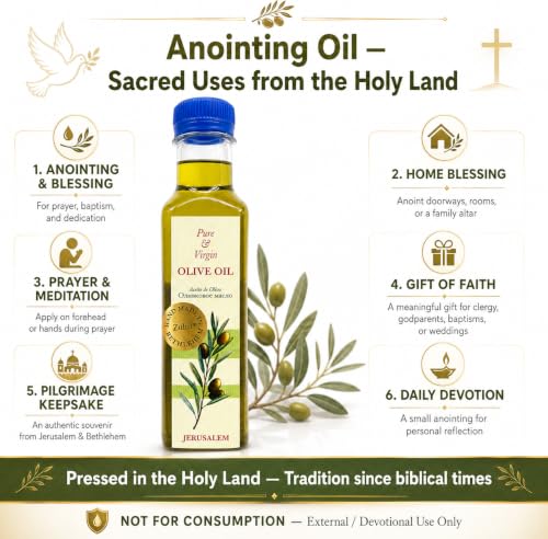 Zuluf Holy Land Olive Oil Pure Anointing Oil from Jerusalem Bethlehem Blessed Christian Prayer for Baptism Christening Godparent Faith Gift Unscented Olive Base 8.5 Fl Oz Single Bottle