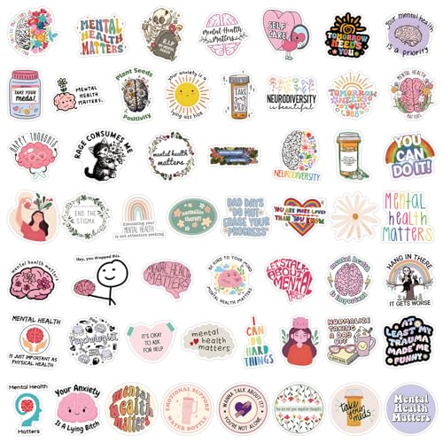 110pcs Mental Health Stickers Pack,Waterproof Vinyl Encourage Onself Decales for Teens Adults Teachers,Cartoon Stickers for Water Bottles Laptop Notebook DIY Art Craft - color: 110 - Mental Health