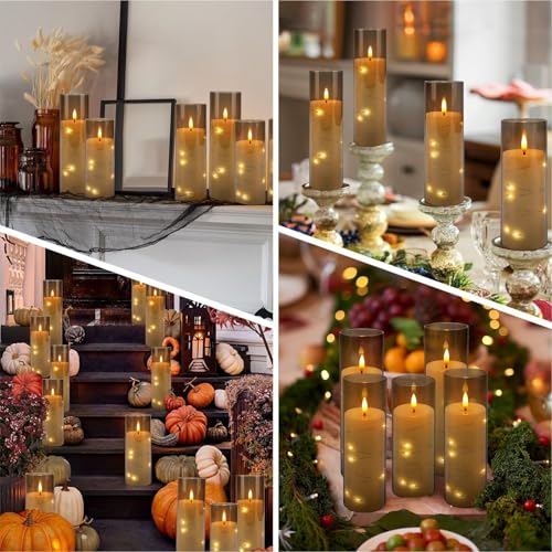 24-Pack Gray Flameless Candles with Remote Control, Battery-Powered LED Candles with Embedded Star String Lights & Realistic Flickering Flame. with Timer for Christmas, Home, Wedding, Fireplace Mantle - color: 24String-Grey
