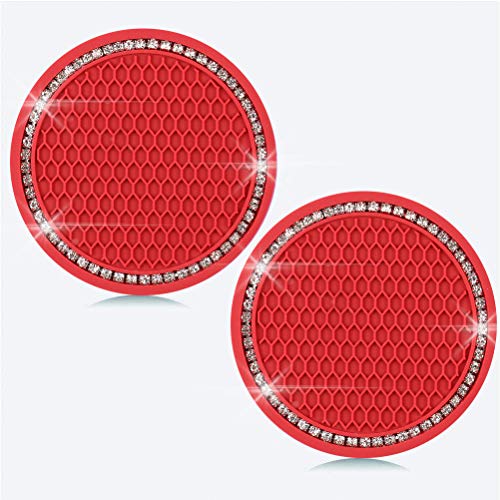2 Pack Bling Car Cup Holder Coaster, 2.75 Inch Cup Holder Insert Mat - color: Red