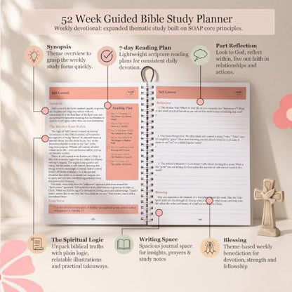 Spiral Bible in a Year 52-Week Bible Study Guide Journal for Women Beginner - color: Pink Floral Bible in a Year (Thematic Devotional)
