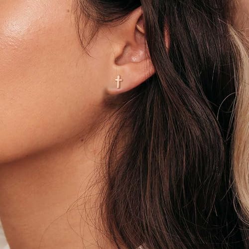 EVER FAITH 925 Sterling Silver Mini Cross Stud Earrings Fashion Minimalist Tiny Jewelry for Women Teen - color: Rose Gold