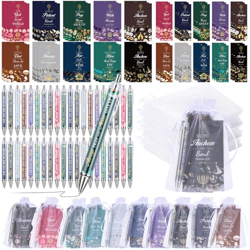 200 Pcs Christian Gift for Women Christian Accessories Include 50 Bible Verses Notebook 50 Church Bookmark 50 Ballpoint Pen Organza Bag Gift for Christmas Church Motivational (Colorful) - style: Colorful