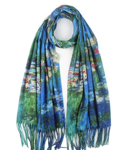 Umjetnost Soft Cashmere Feel Scarf For Women Winter Warm Scarves Large Shawl Wrap Monet Van Gogh Art Print - color: C16 Blue&green