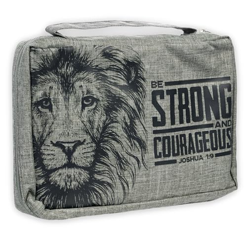 Christian Art Gifts Polyester Bible Cover for Men & Women: Joshua 1:9 - color: Gray/Be Strong, size: Large