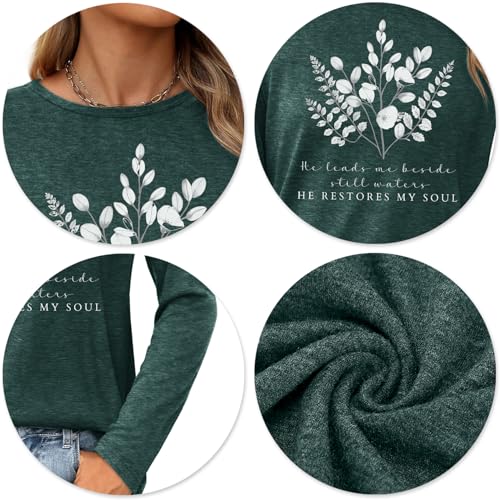 Christian Shirts for Women: Faith Over Fear T Shirt Religious Graphic Tee Bibel Verse Long Sleeve Tops - color: Green, size: X-Large