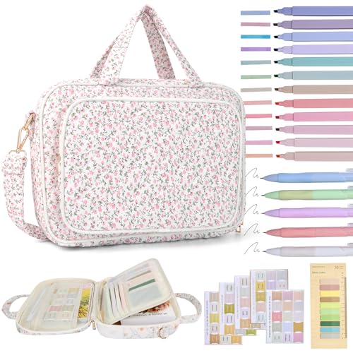 Bible Cover Case for Women Bible Study Supplies Church Camp Essentials Christian Gifts for Women Journaling Kit Quilted Large Bible Book Sleeve (Pink Flowers, Large) - color: Pink Flowers