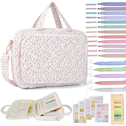 Bible Cover Case for Women Bible Study Supplies Church Camp Essentials Christian Gifts for Women Journaling Kit Quilted Large Bible Book Sleeve (Pink Flowers, Large) - color: Pink Flowers