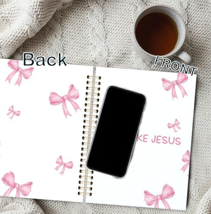 BNHJKFQZ Coquette Pink Bow Bible Journal for Women,Christian Gifts for Women Girls,Cute Bible Study Supplies Journaling Notebook,Preppy Pink Bow Hardcover Spiral Notebook 5.5 x 8.3 Inch - color: Bible -Pink