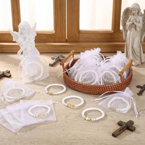 Ferreve 30 Sets Cross Bracelets Bulk Jesus Christian Gifts,Gold - color: White