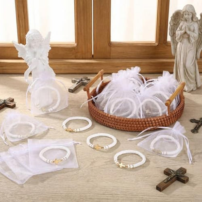Ferreve 30 Sets Cross Bracelets Bulk Jesus Christian Gifts,Gold - color: White