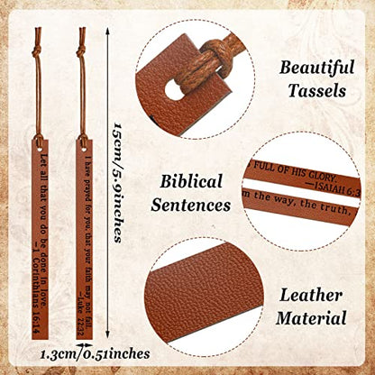 Laumoi 10 Pcs Christian Leather Bookmarks, Handmade Bible Verses Scripture Bookmarks for Women & Men, Religious Christian Gifts for Book Lovers, Church & Book Club Supplies(Elegant, Brown) - color: Brown