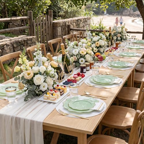WDF 175Pcs Sage Green Plastic Plates With Gold Rim - Disposable Sage Green Plates 25guest Disposable Dinnerware Ideal for Party/Wedding/Holidays - color: Sage Green, size: 175 pieces