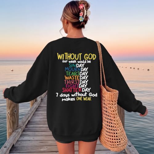 Christian Sweatshirts for Women God Jesus Sweatshirt Faith Bible Verse Crewneck Religious Inspirational Pullover Top - color: Black, size: XX-Large