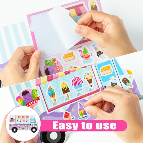 CY2SIDE Ice Cream Stickers Scene - 12set Make Your Own Ice Cream Cart Scene Sticker DIY Dessert Truck Shop Sticker with Mix Match Sweets Decals for Summer Party Classroom Activities - style: Ice Cream