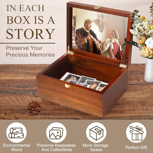 Large Wooden Keepsake Box with Hinged Lid and Photo Frame - Elegant Wedding Memory Box, Ideal for Photos, Letters, Time Capsules, Bride Gift, Decorative Storage，5.5“*8.6”*11.3“ - color: Heart