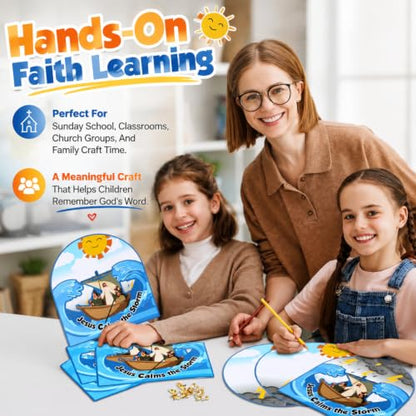 Motipuns Jesus Calms the Storm Craft Kit for Kids Bible Crafts, 24 Sets