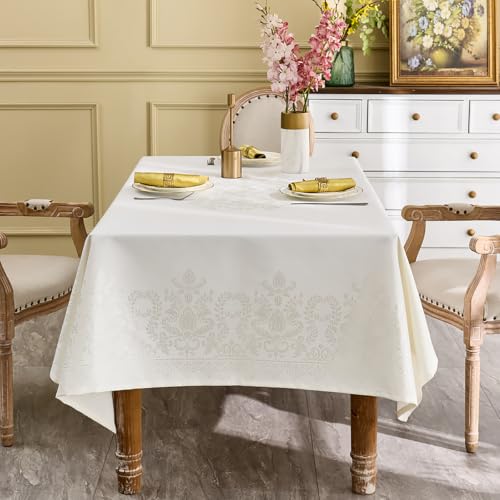 Persian Paisley Jacquard Tablecloth, Rectangular, 60 x 84 inches, Ivory - size: 84" x 60" (Rectangular)