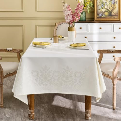 Persian Paisley Jacquard Tablecloth, Rectangular, 60 x 84 inches, Ivory - size: 84" x 60" (Rectangular)