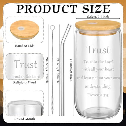 Maxcheck 6 Set 16 oz Christian Glass Cups with Lids and Straws, Gifts - style: Christian