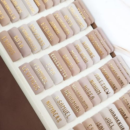 Laminated Bible Tabs for Women and Men, Gold Foil Embossed Lettering - style: Khaki