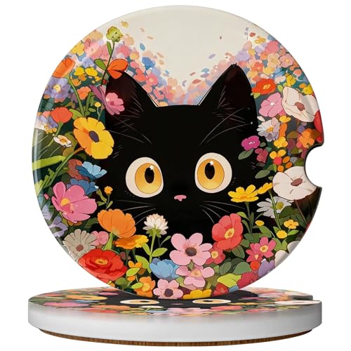 2 Pack Car Coasters for Cup Holders, Cute Car Accessories Interior - color: Cat