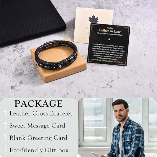 EFVISD Lover You Forever Leather Cross Bracelet for Men Boys Gifts - color: Father in Law