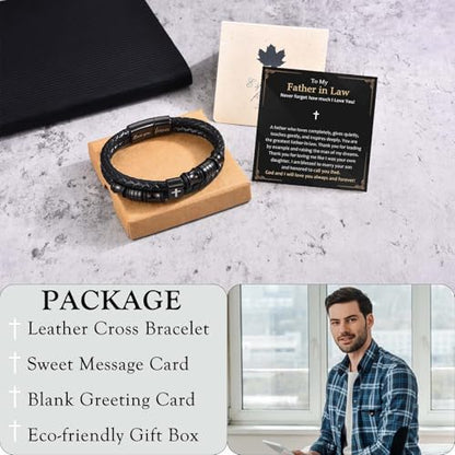 EFVISD Lover You Forever Leather Cross Bracelet for Men Boys Gifts - color: Father in Law