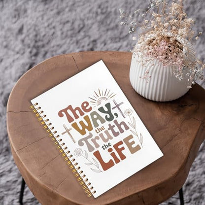 Boho Christian Spiral Notebook Journal 5.5x8.3in, the Way the Truth the Life Religious Scripture Hardcover Journal Notebook for Church Study Work Office, Christian Gifts for Women Men - color: the Way the Truth the Life
