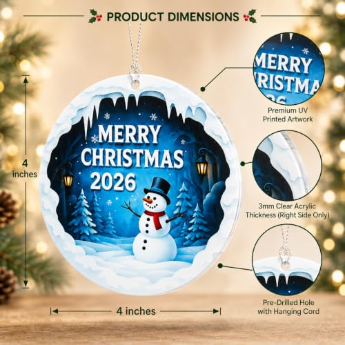 Snowman Ornaments for Christmas Tree, Christmas Ornaments 2026, Merry Christmas 2026 Decoration, Cute Snowman Christmas Ornament for Holiday Tree, Winter Wonderland Decor Gift for Family and Friends - color: Snowman3d