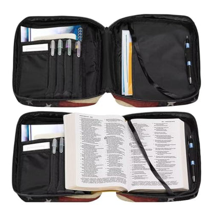 Coldinair American Flag Cross Bible Cover for Men and Women Bible Case Bible Carrier Carrying Organizer Purse Handbag with Zipper Pockets Church Bag - color: American Flag Cross