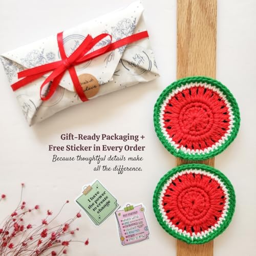 Cotton Crotchet Fruit Car Coaster Set (Summer Slice) - color: Melon Mood