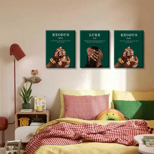Black Women Wall Art Canvas Prints Green Bedroom Wall Decor, Bible Verse Framed Posters Girls Room Living Room Aesthetics Set of 3 (12x16 Inch) - color: Framed 12"x16" Green Scripture African American Art Set of 3