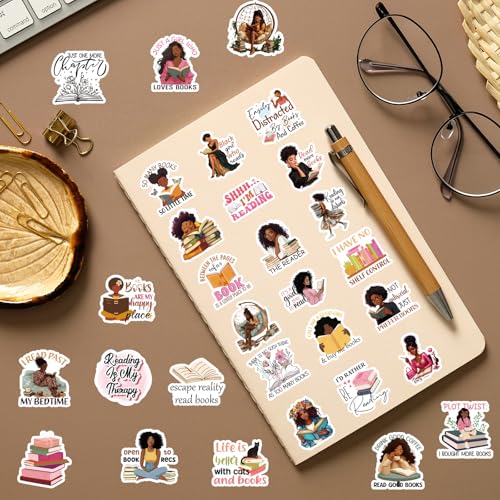 100 Pcs Black Women Reading Stickers Black Girl Sticker for Women - style: Black Women Reading