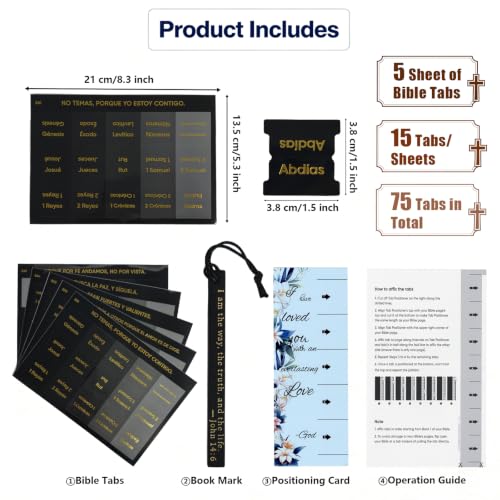 Vorscrin-Laminated Bible Tabs for Women and Men, Gold Foil Lettering Design, Reposition and Large Print Stickers, Bible Study Supplies, 75 Chapters Labels for Easy Navigation (Spanish Black) - color: Spanish Black
