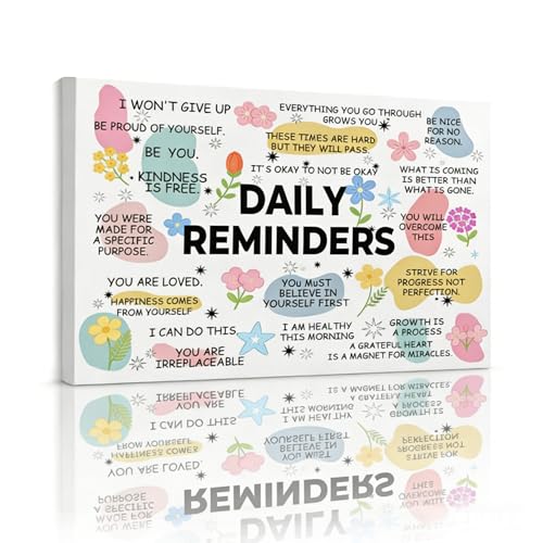 BAEMEFLE Daily Reminders Positive Affirmation Framed Canvas Wall Art, Uplifting Mental Health Motivational Quote Print, Encouragement Decor Gifts for Women, Home Office Classroom Dorm Bedroom Wall Decor 12x16 Inch (Daily Reminders, 16"L x 12"W, Framed) -