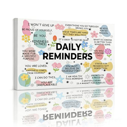 BAEMEFLE Daily Reminders Positive Affirmation Framed Canvas Wall Art, Uplifting Mental Health Motivational Quote Print, Encouragement Decor Gifts for Women, Home Office Classroom Dorm Bedroom Wall Decor 12x16 Inch (Daily Reminders, 16"L x 12"W, Framed) -