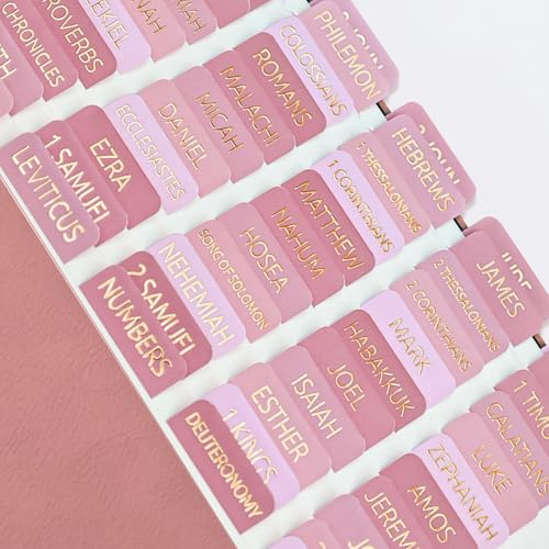 Laminated Bible Tabs for Women and Men, Gold Foil Embossed Lettering - style: Pastel Pink