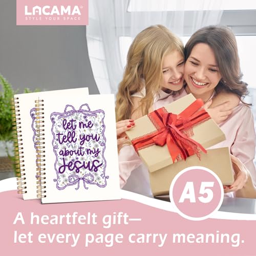 Lacama Bible Journal for Women, Christian Prayer Journal Pureple Notebook Gifts for Teen Girls Kids Women, Coquette Preppy Bows Cute Church Faith Journaling Hardcover Spiral Notebook 5.5x8.3 inch - color: Let Me Tell You About My Jesus - Purple