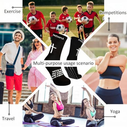 Glitopper 6 Pairs Cross Grip Soccer Socks US 6-13 christian - color: Black, style: Faithful