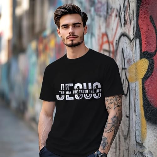 Christian Jesus Shirts for Men Inspirational Bible Verse Faith Graphic Tees - color: Black, size: X-Large