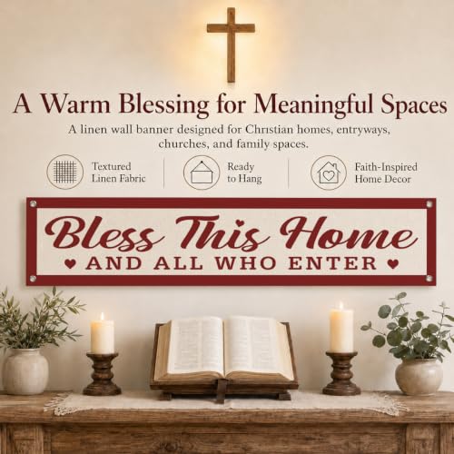 Bless This Home Wall Decor, Inspirational Christian Home Decor, Farmhouse Banner for Entryway Living Room Bedroom, Wall Decor Art, Decoration for Sofa Above 48x9 Inches - color: color_name14