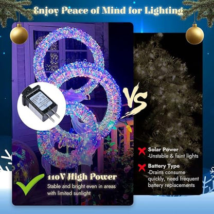 Yescom Pre Lit 1700 LEDs Lighted Christmas Wreath Decoration with Stand for - size: 24"+20"+16" Wreath w/ Stand(3Pack-in-1)